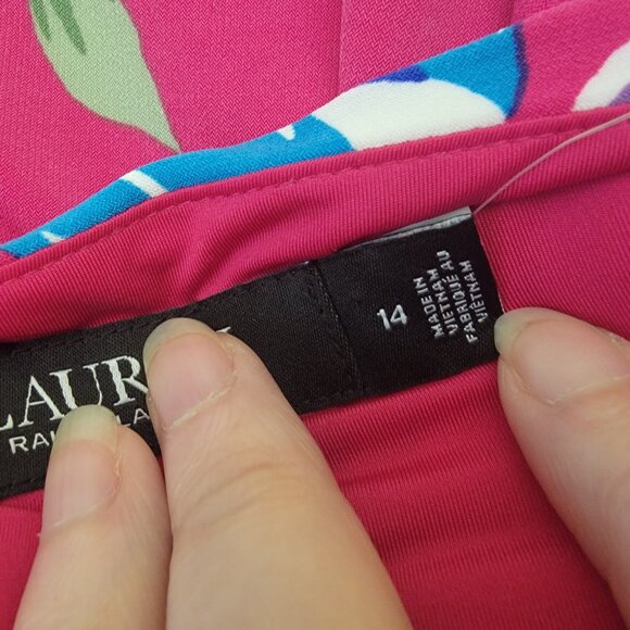 Ralph Lauren Pink Floral V-Neck Dress, Size 14, $90 NWT - Picture 7 of 8